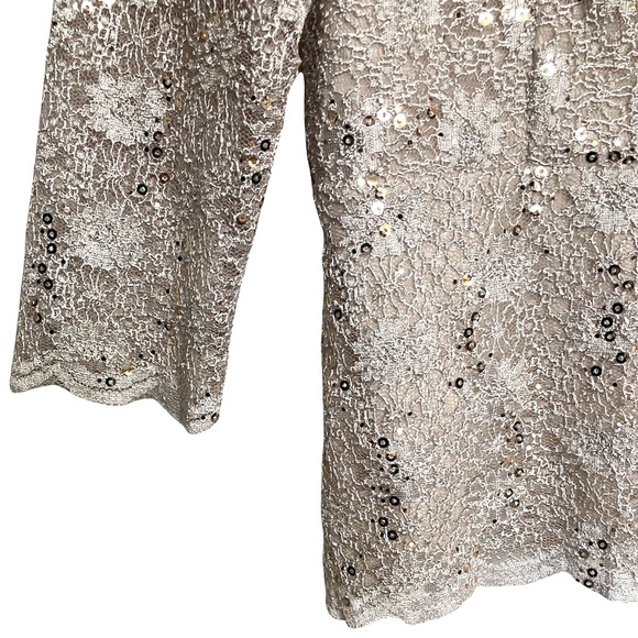 SZ 10•NWT•VINTAGE•TRADITION•SAND COLOUR SEQUIN ZIP UP ELEGANT TOP• - Picture 3 of 7